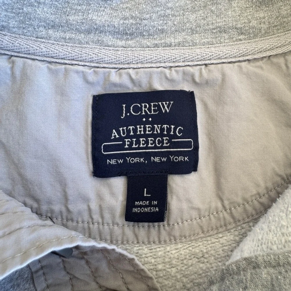 J. Crew Authentic Fleece Mens Cozy L Gray Henley Mock Neck Pullover Sweatshirt